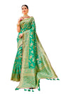 Women's Banarasi Silk Blend Zari Woven Work With Tussles Saree and Embroidered Work Blouse Piece