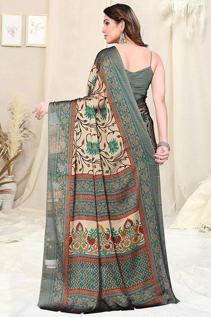 FASHION Women's Chiffon Floral Printed Saree with Blouse Piece