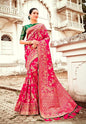 Women's Banarasi Silk Blend Woven Zari With Tussles Saree and Jacquard Woven Blouse Piece